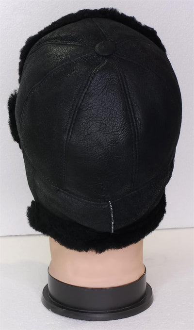 Bomber Ushanka Lederhut aus Montone Shearling für Herren, Pilotenmütze, Schneemann, mit Ohrenschütze