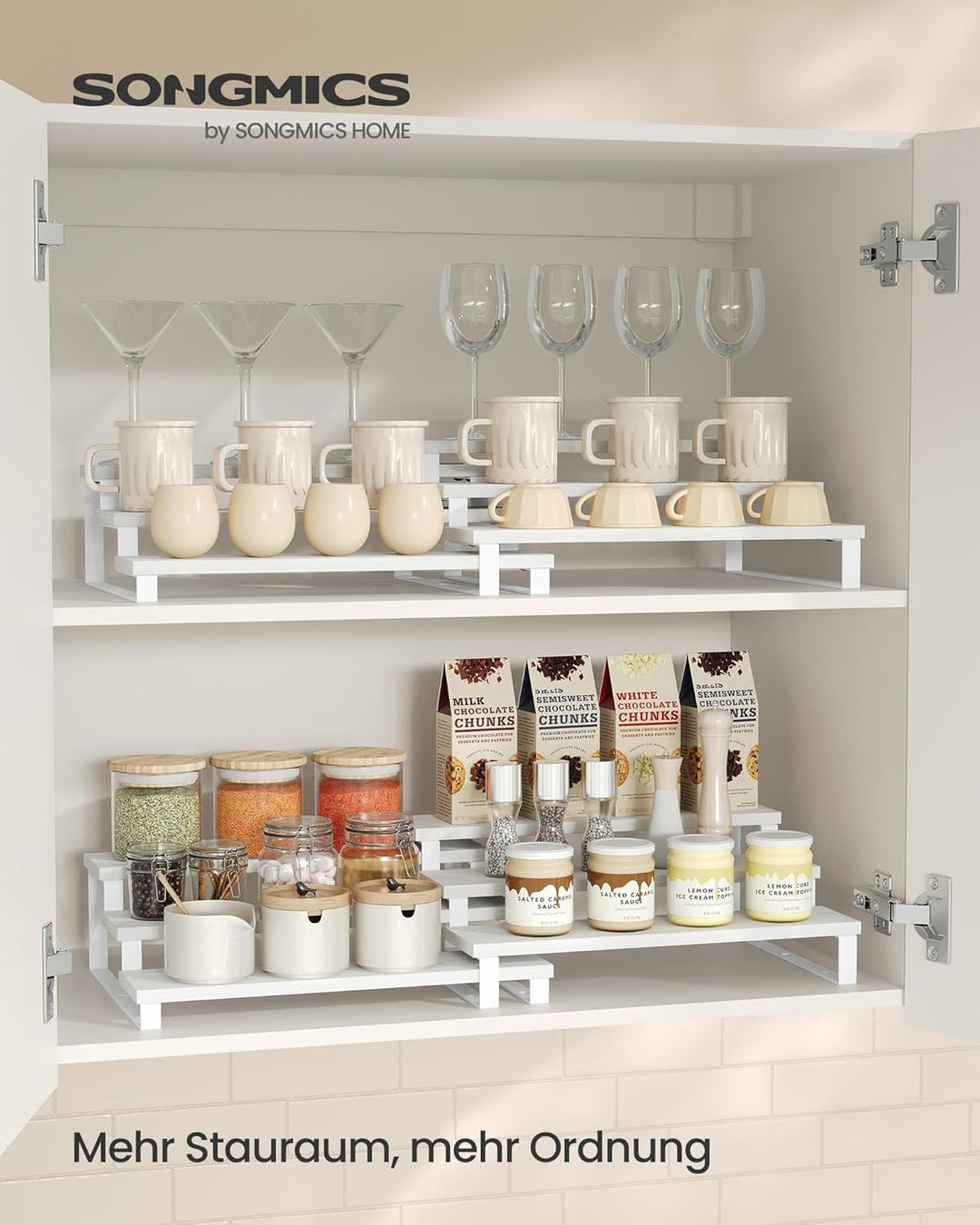 SONGMICS Gewürzregale, Küchenregale stehend, Küchen-Organizer, 2er Set, Holzwerkstoff, je 3 Ablagen,