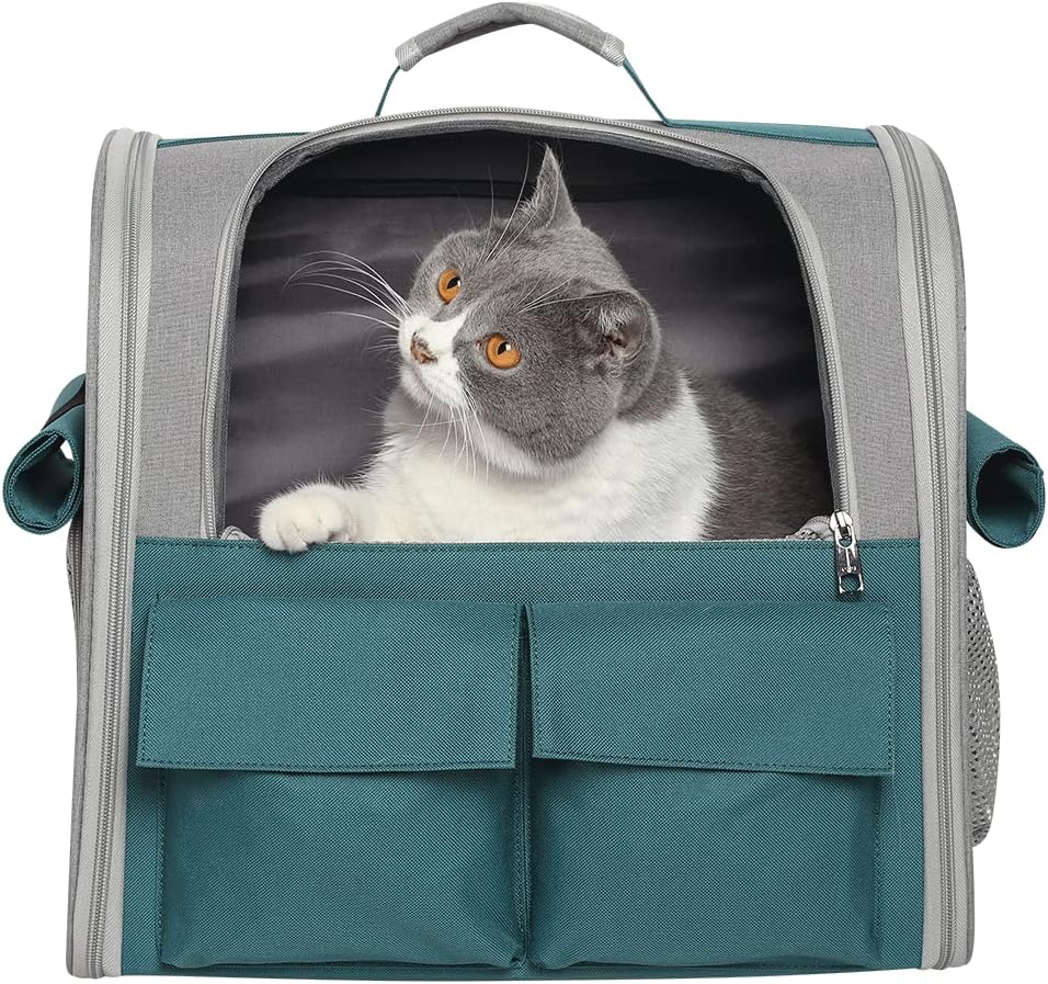 Transporttasche für Haustiere Katzen Hunde 10kg, Tragbare Rucksack Grosser Geräumig 4 Eintritt Top Ö