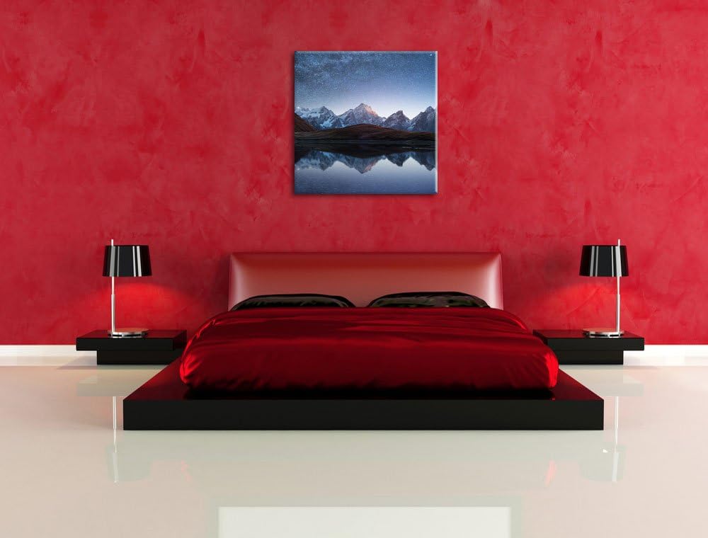 Pixxprint Sternenhimmel über dem Gebirge, Format: 70x70 auf Leinwand, 70x70