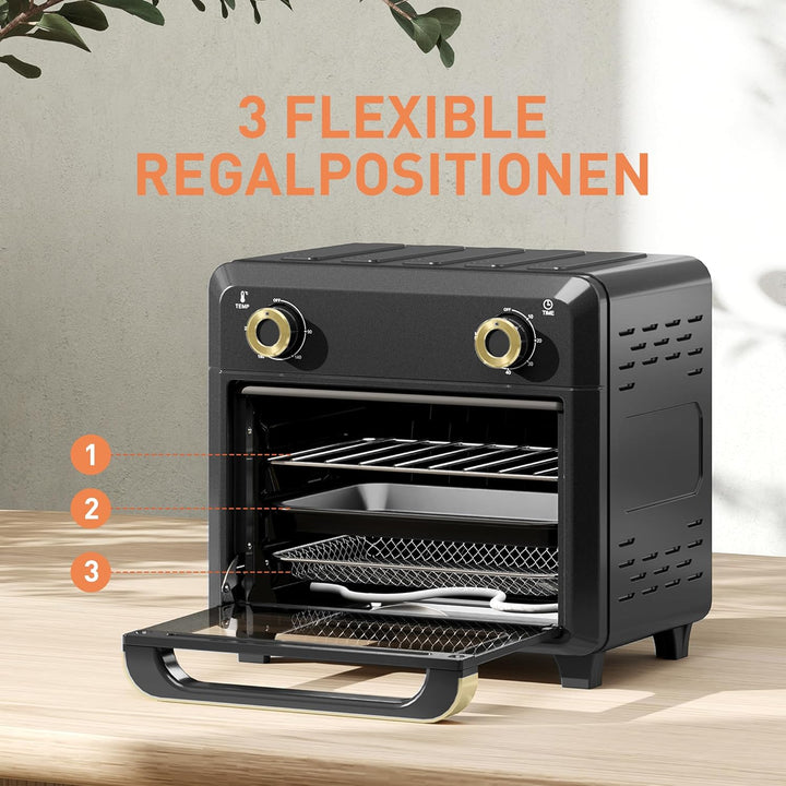HOMCOM Minibackofen mit Umluft, 10L Heissluftfritteuse, Backofen Klein mit 60-Min-Timer und Innenbel