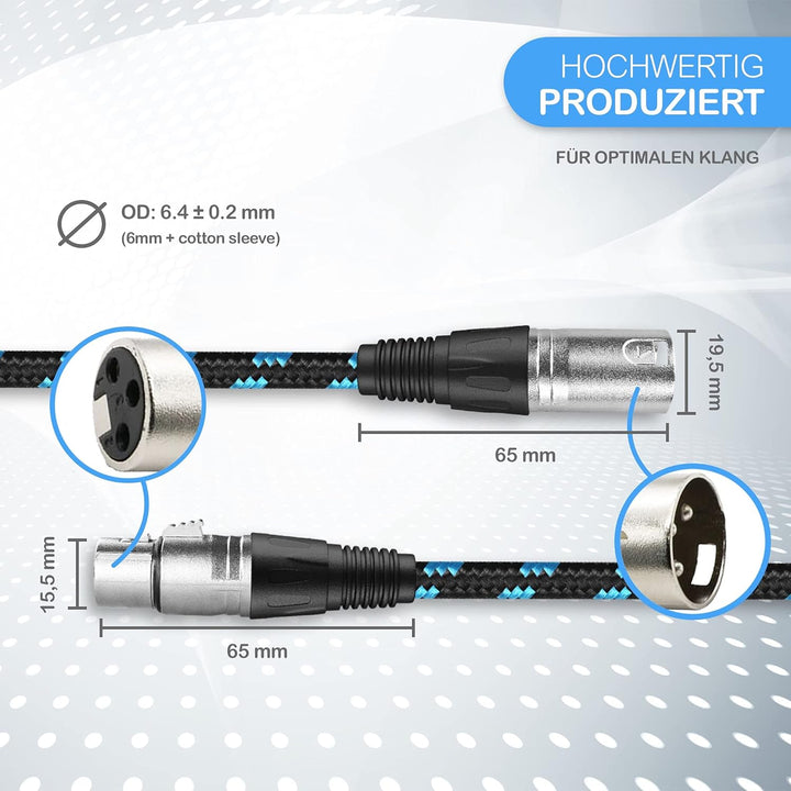 Ultra HDTV 15m XLR HiFi Audio Kabel – XLR Stecker auf Buchse – Robuste Metallstecker mit Einrast-Mec