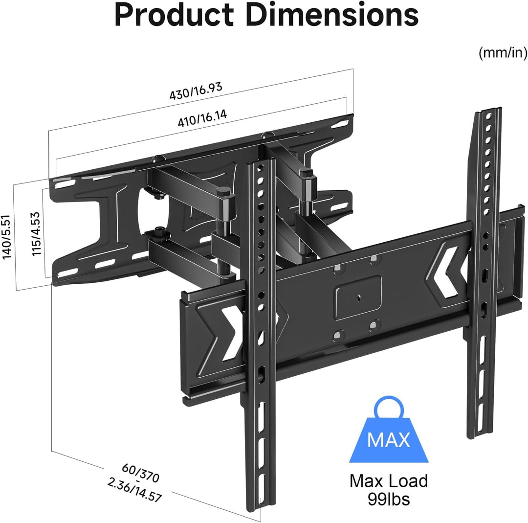 suptek TV Wandhalterung Full Motion schwenkbar neigbar für 32-60 Zoll Fernseher bis 45kg, Duale Gele