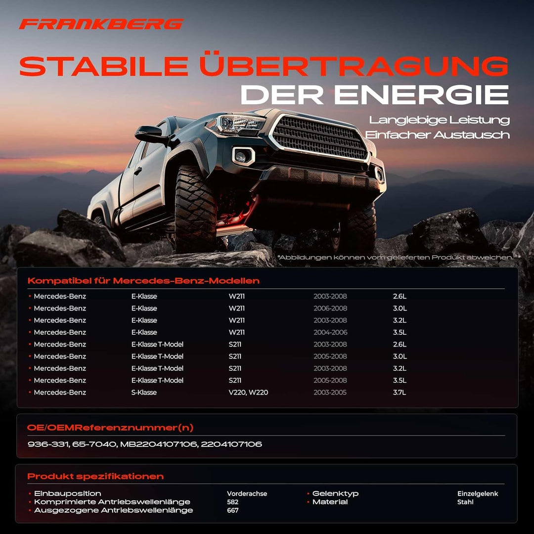Kardanwelle Gelenkwelle Vorderachse für E-Klasse W211 S211 E240 E280 E320 E350 S-Klasse W220 S350 4m