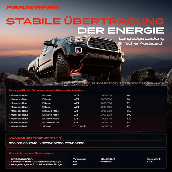 Kardanwelle Gelenkwelle Vorderachse für E-Klasse W211 S211 E240 E280 E320 E350 S-Klasse W220 S350 4m