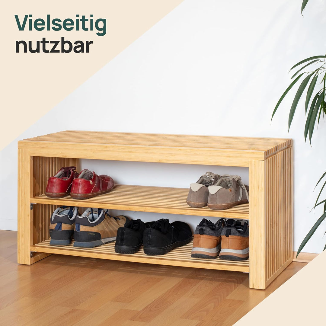 Bambus Schuhschrank - Schuhbank - Sitzbank mit Stauraum - Schuhregal Holz | BAM BOO BOX Schuhbank mi