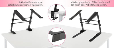 Pronomic LS-110 Laptopständer DJ Notebookstativ Laptop Stand (Höhenverstellbar, inkl. Befestigungskl