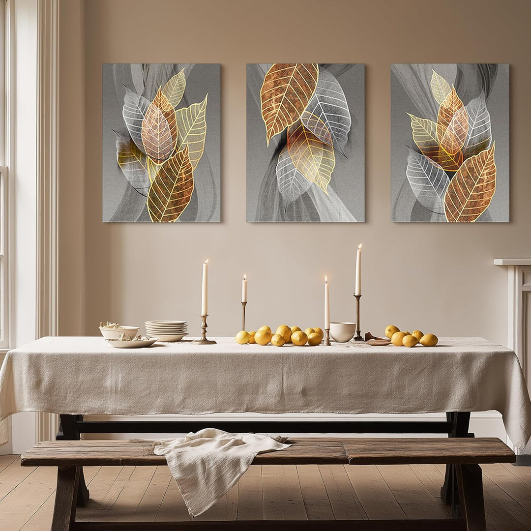 hyidecorart Bilder Blätter, Natur Golden Pflanzen Blatt Wandbild, Modern Leinwandbild für Wohnzimmer