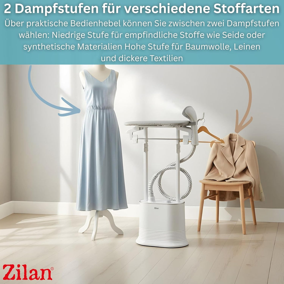 Zilan 2-in-1 Stand Dampfglätter mit Bügelbrett, 2000W Dampfbügelstation & Dampfbürste 30 Sekunden Sc