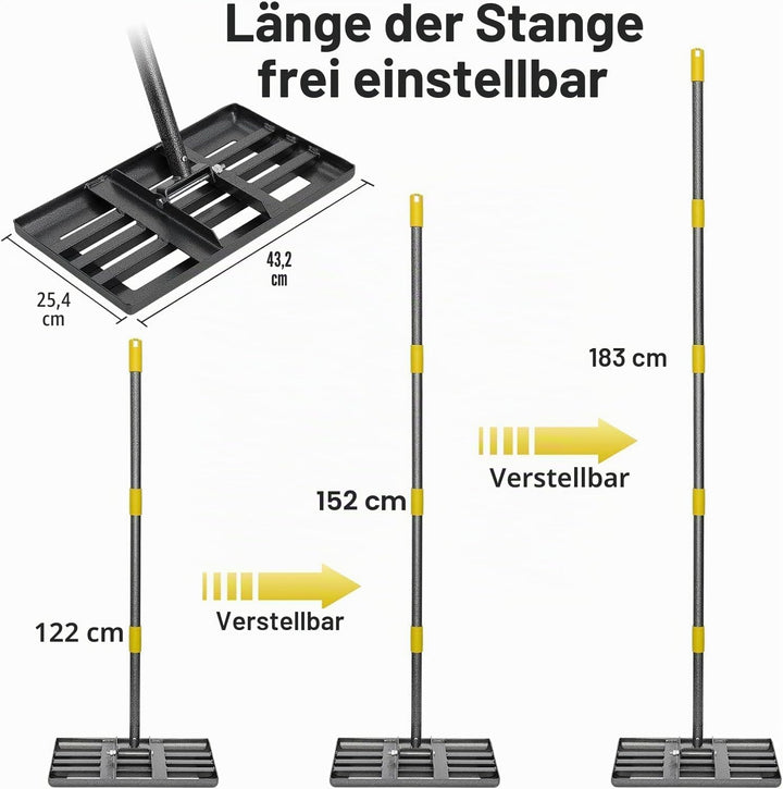 Nivellierrechen, 43 x 25 cm, Rasen-Nivellierrechen, mit verstellbarem Griff – verstärkte Schweissnäh