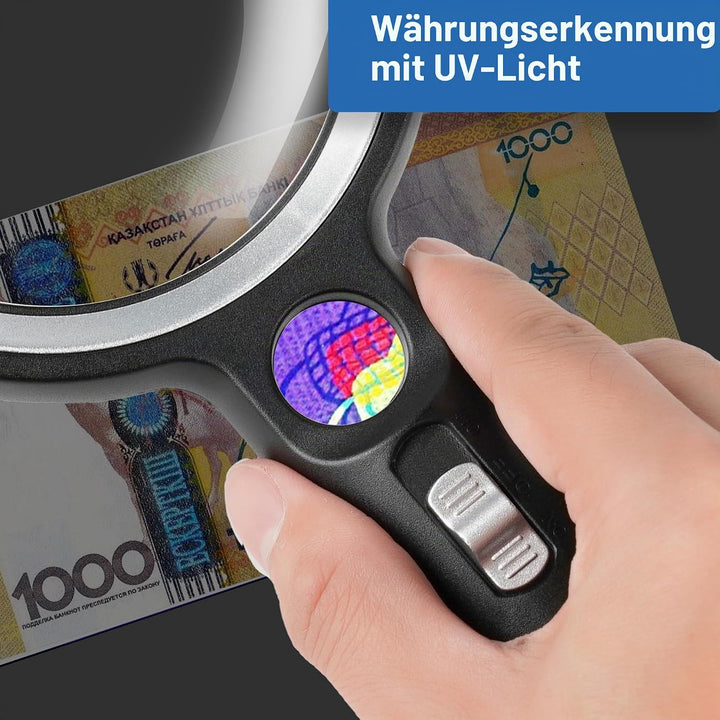 Lupe mit Licht, 10X 20X 45X Handlupe mit Licht, Magnifying Glass mit 30 LED und 1 UV, Vergrösserungs