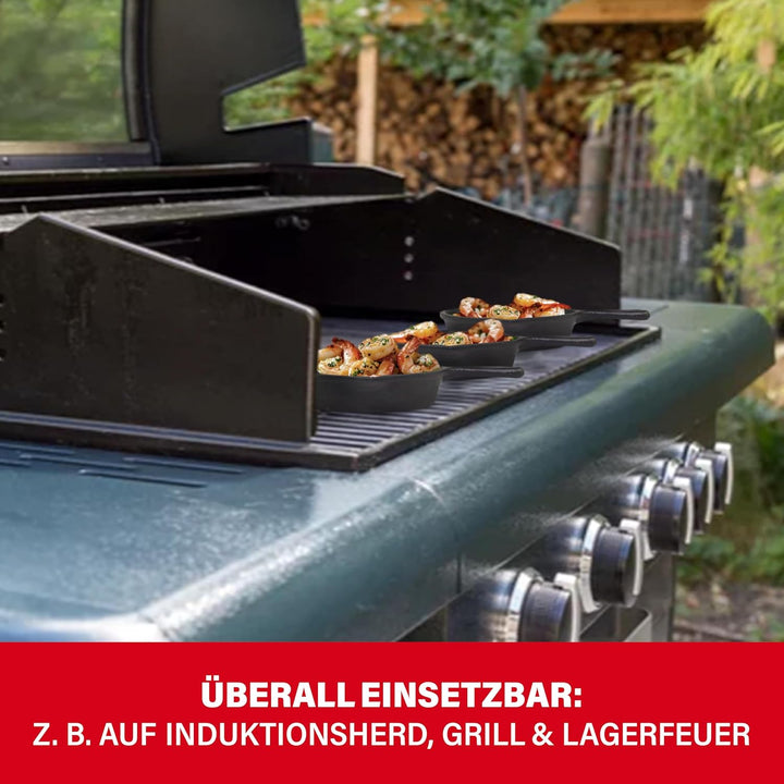 BBQBOSS Gusseisen Pfännchen [3er Set] Gusseisenpfanne – Grill Pfanne – Grillpfännchen – Ø14,5cm – je