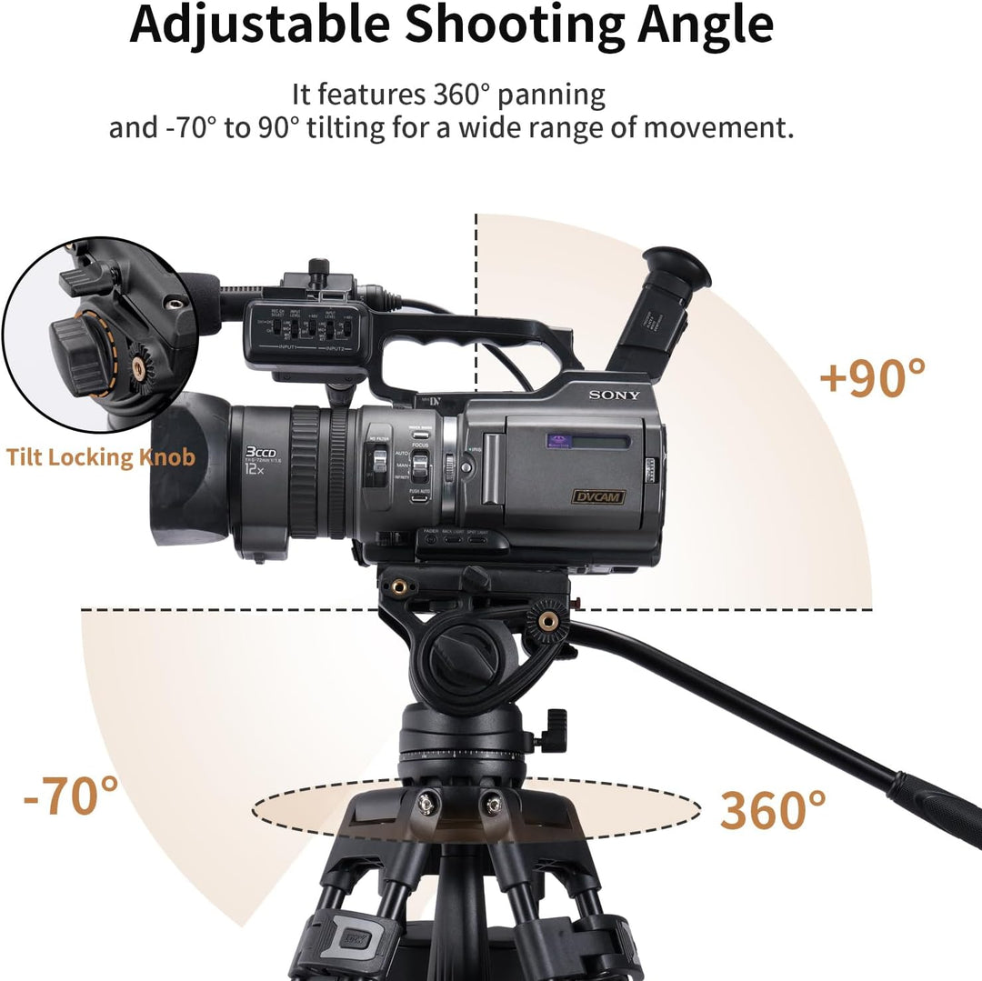Cayer BF30L Video-Stativ mit Fluid-Kopf, 73" Heavy Duty Stativ mit 360 Grad Fluid-Kopf und Schnellwe