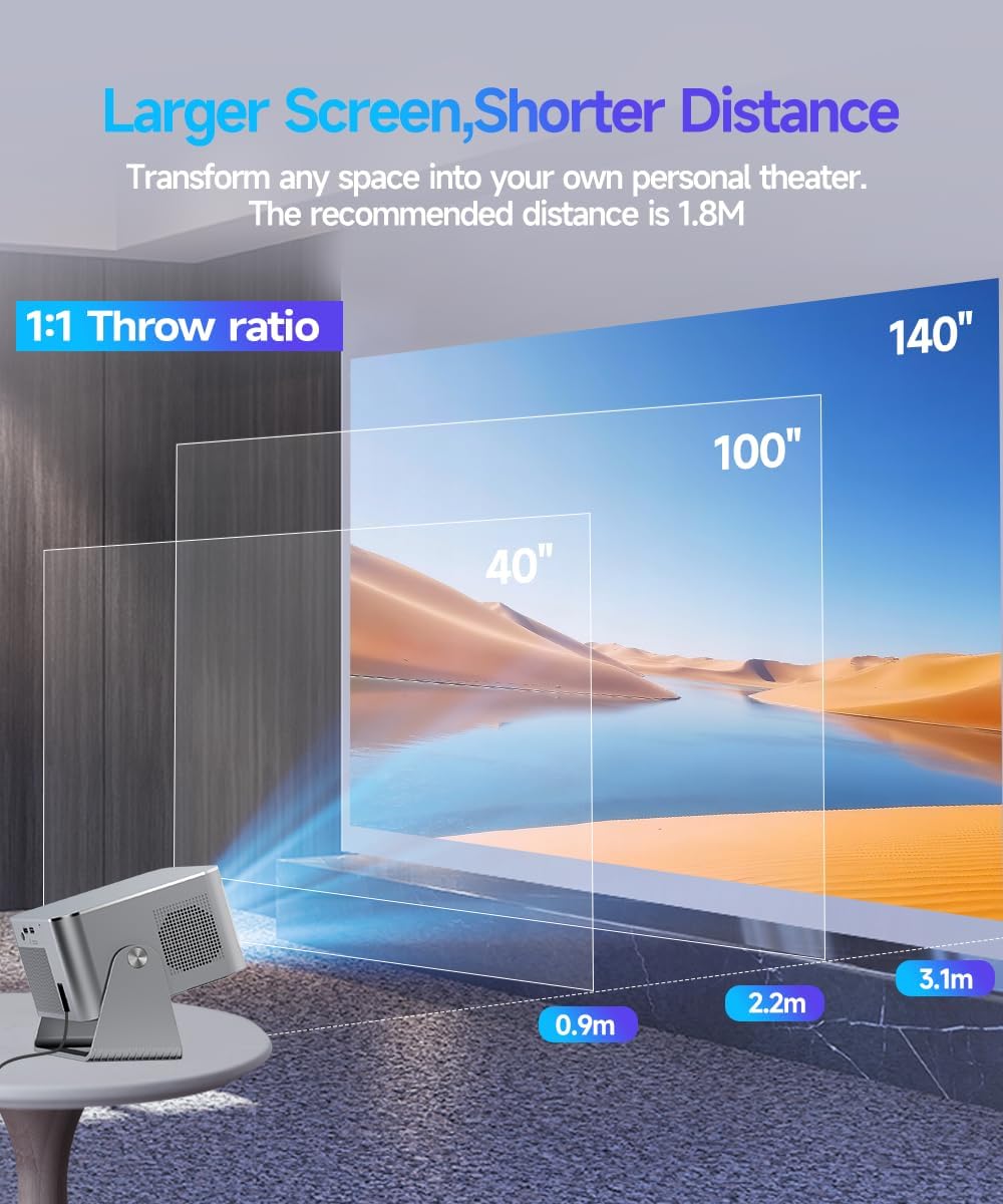Mini Beamer 4K 8K Unterstützt 1080P Full HD, Android 14 Smart Projektor, WiFi 6 Bluetooth 5.4, Autof
