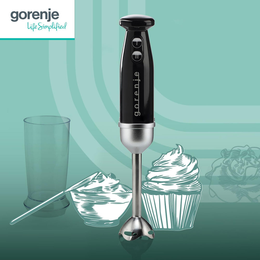 Gorenje HBX602RLBK Retro Collection Stabmixer / 600 W/Edelstahlaufsatz/Viererklinge/Inklusive Messbe