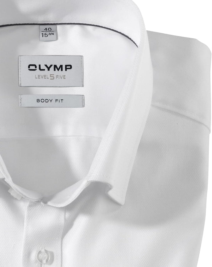 OLYMP Herren Businesshemd Langarm Level.Five.Body.fit,Einfarbig,Body fit,Under Button Down 37 Weiss
