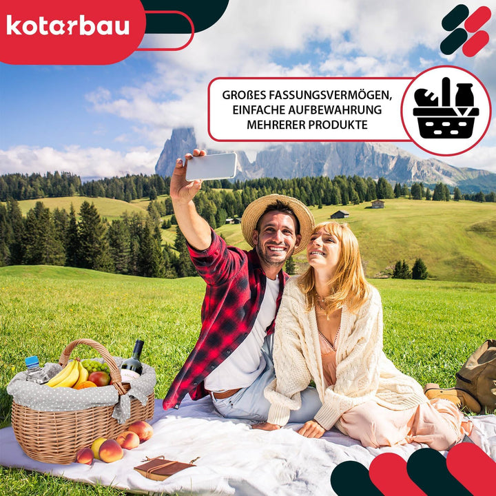 KOTARBAU® Picknickkorb Weidenkorb 47 cm Naturfarbe Einkaufskorb mit Grau Stoffeinsatz Osterkorb Gesc