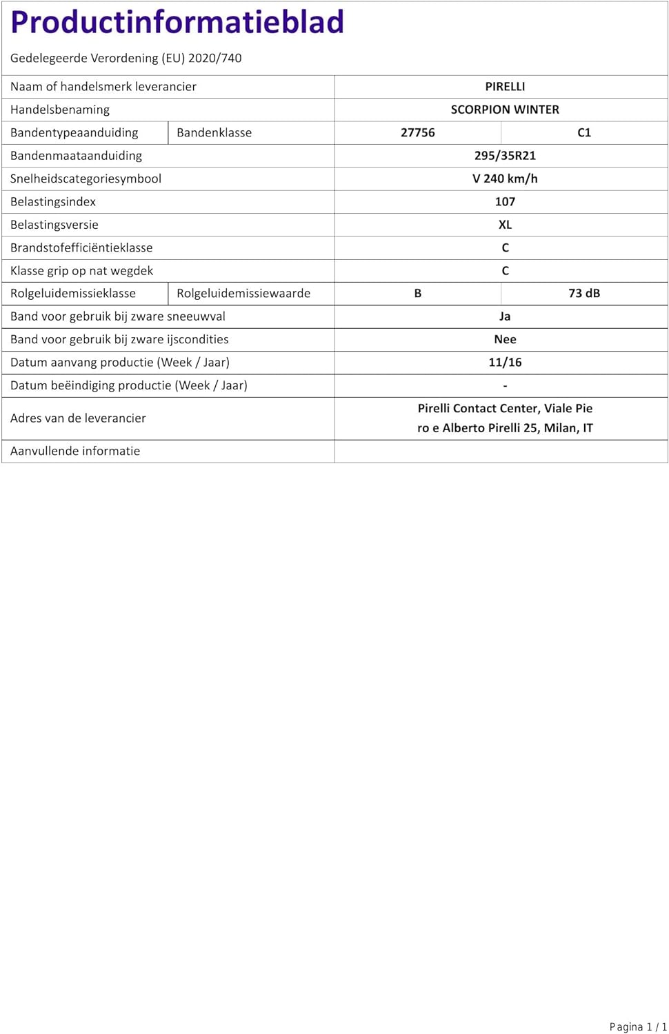 Pirelli Scorpion Winter XL M+S - 295/35R21 107V - Winterreifen
