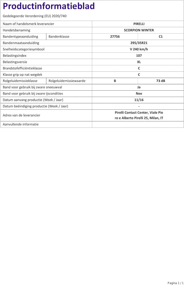 Pirelli Scorpion Winter XL M+S - 295/35R21 107V - Winterreifen