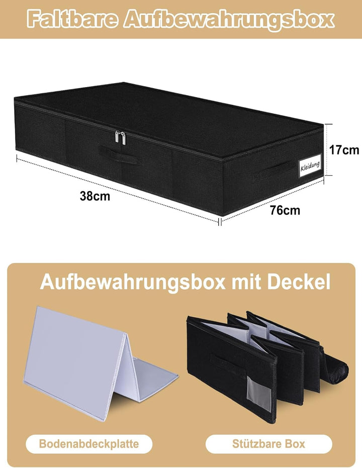 JUPELI Aufbewahrungsbox mit Deckel, 2 Stück Bettkasten Aufbewahrung, Stabile Seitenwände und Boden,