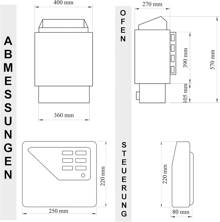 vanvilla Saunaofen 6 KW / 380V, Sauna Ofen inkl. Aussensteuerung