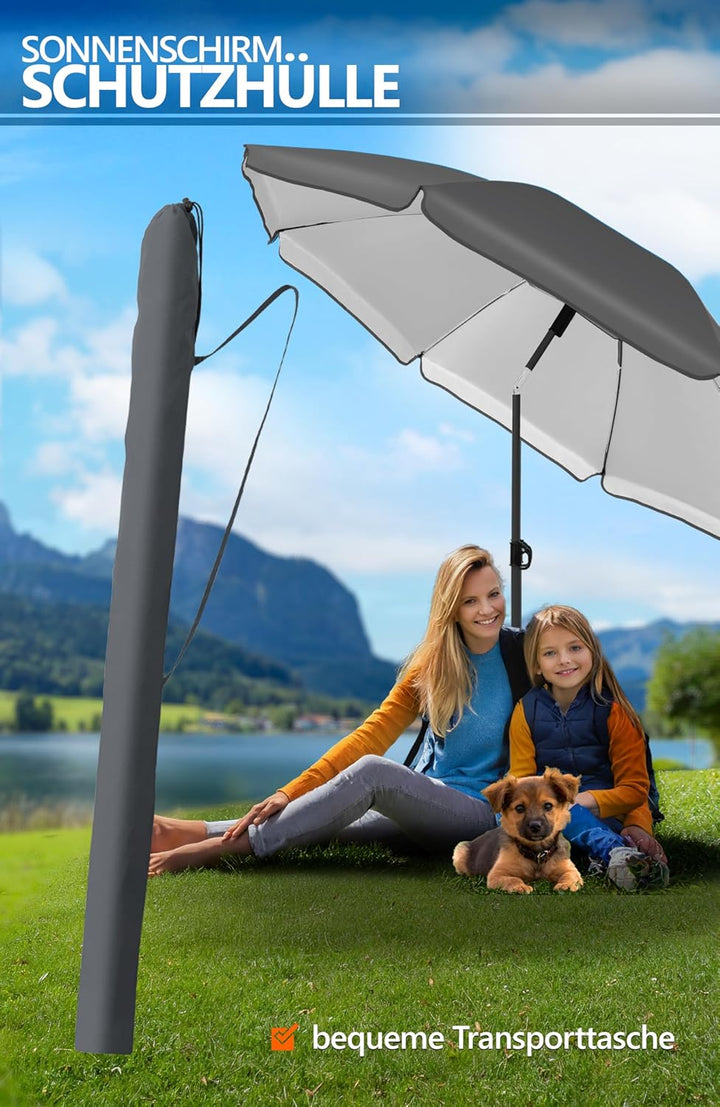 4smile Sonnenschirm Strand Ø 200 cm, 3-in-1 SET mit Bodenhülse, Anthrazit | UPF 50+ Strandschirm + S