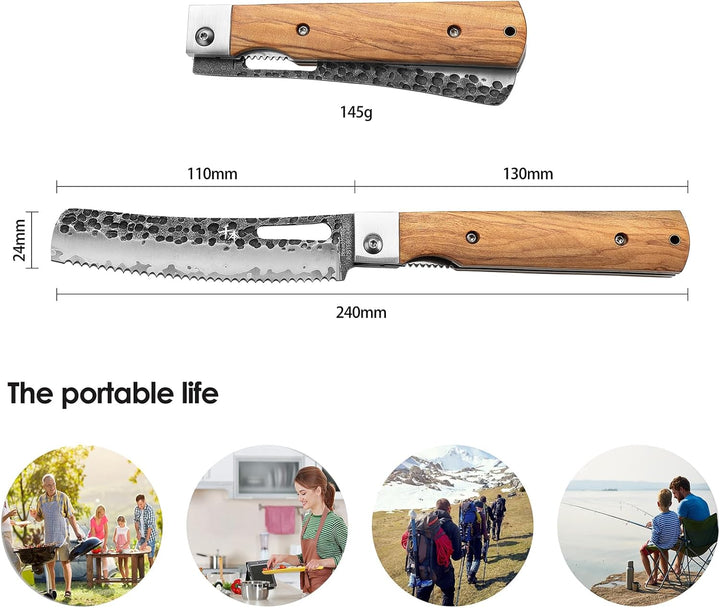 SENBON 440 Geschmiedeter Edelstahl Camping Brot Messer Klinge Sharp japanisches stil Falten Tragbare