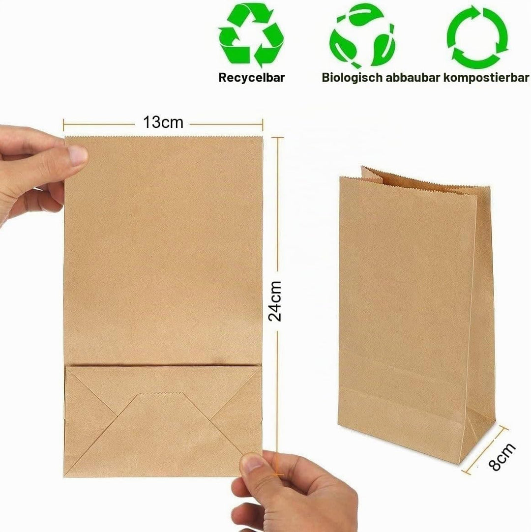 Gaoyong 100 Stück Papiertüten Gross 13*8*24cm Papiertüten Braun,Partytüten aus Papier,Geschenktüten