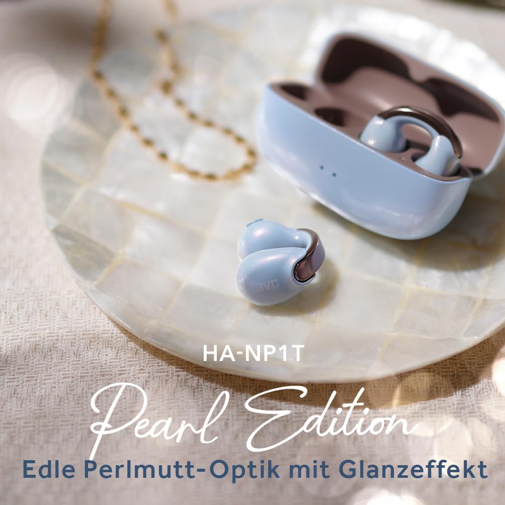 JVC Nearphones HA-NP1T-AN im Earcuff-Design – kabellose Ohrhörer in Perlmutt-Optik, bequemer Passfor