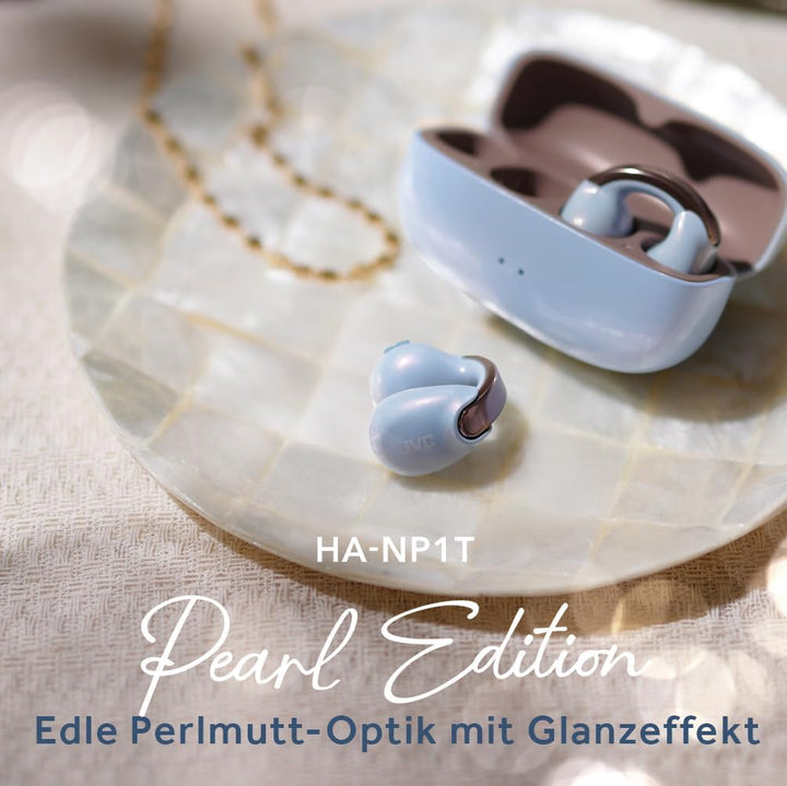 JVC Nearphones HA-NP1T-AN im Earcuff-Design – kabellose Ohrhörer in Perlmutt-Optik, bequemer Passfor