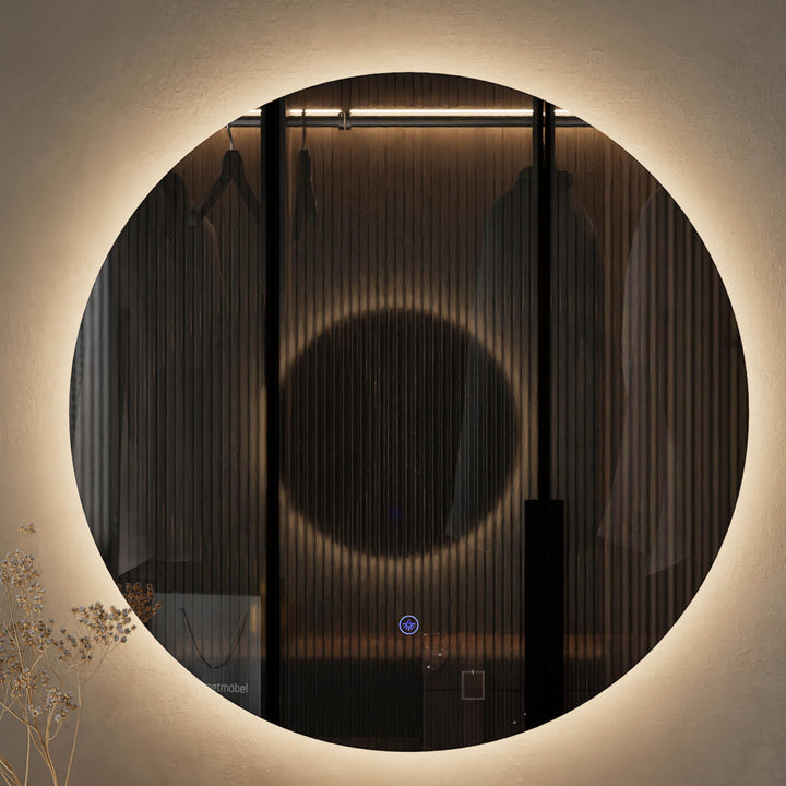 Planetmöbel NOVA Spiegel mit Beleuchtung rund, Spiegel mit LED-Licht, Dekorativer Wandspiegel ohne R