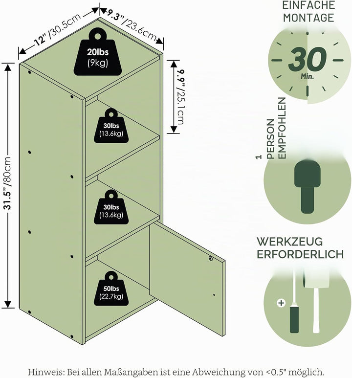 Furinno Luder Bücherregal mit 3 Ebenen und 1 Tür, Holzwerkstoff, Französische Eiche, 3-Tier Französi