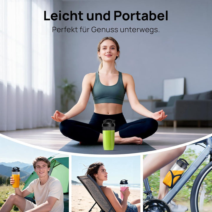 Ganiza Smoothie Maker, 900W Mini Standmixer, Mixer mit 25.000 U/min, 3 Tritan-To-Go-Bechern(300ml&50
