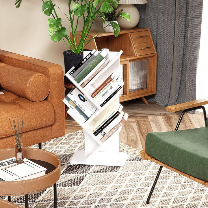 YMYNY Bücherregal im Baumform, 4 Ebenen Raumteiler, Standregal, 30x17x60 cm, Platzsparend, Holzregal