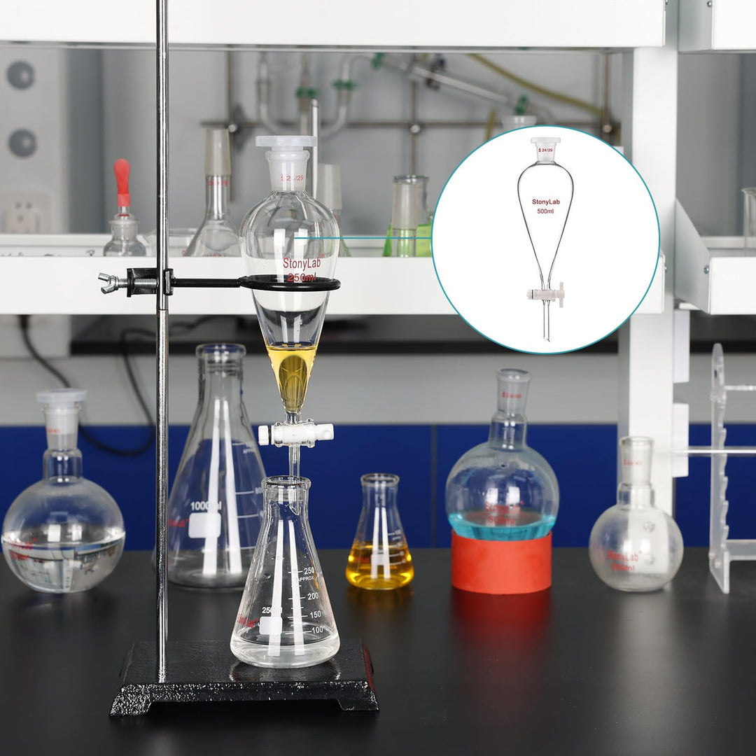 stonylab Scheidetrichter Glas, Borosilikatglas 500 ml Scheidetrichter Heavy Wall Conical Separatory