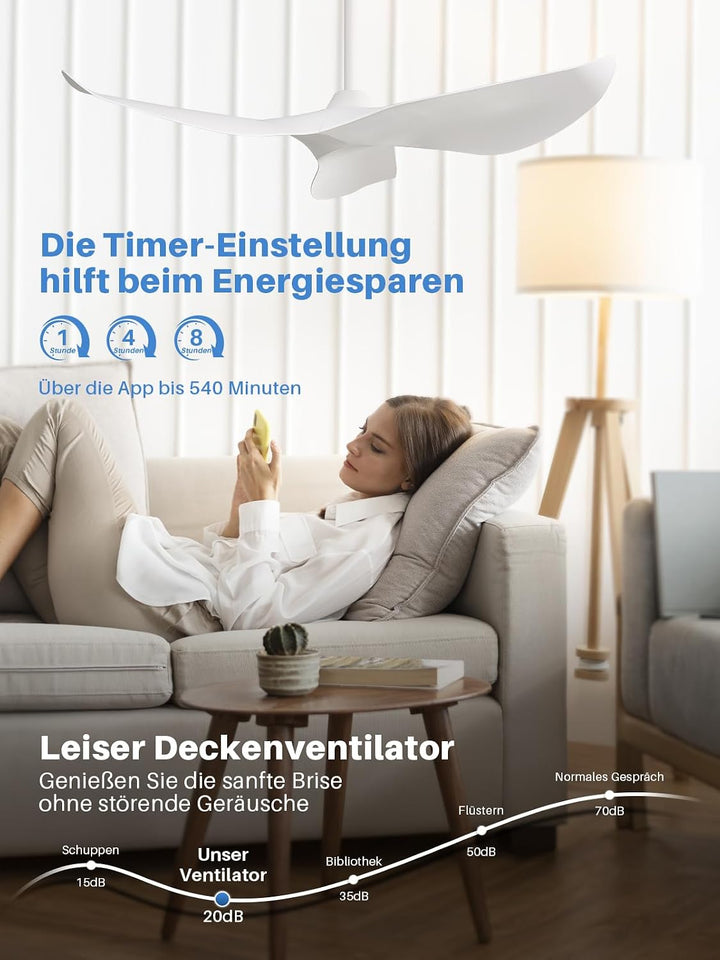 Sofucor Smart Deckenventilator mit Fernbedienung, 132cm Leise Deckenventilator mit Alexa/APP, DC Mot