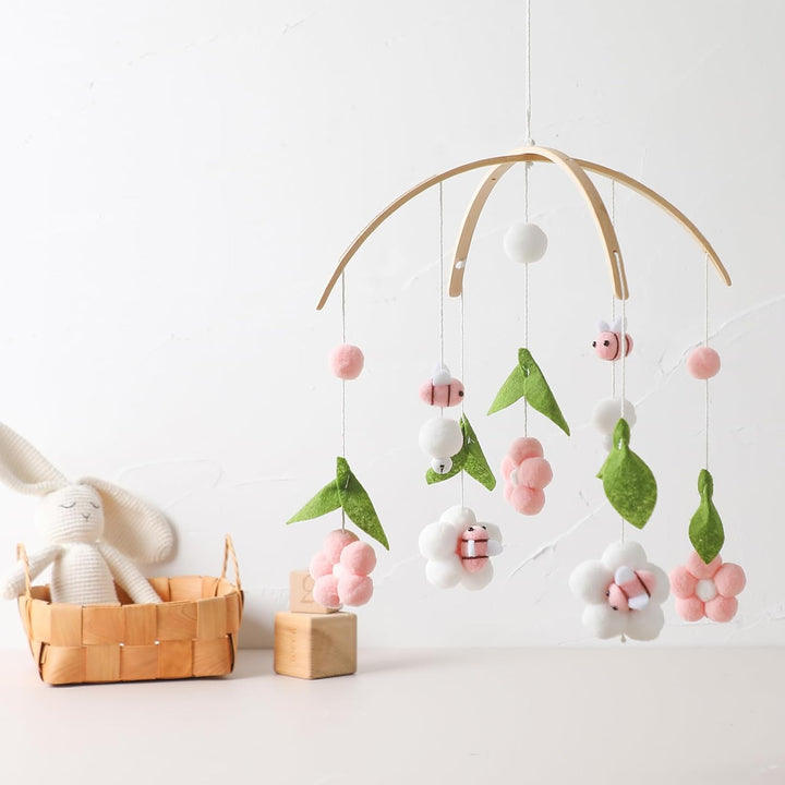 let's make Baby Mobile für Babybett - Rosa Bienen Holz Windspiel - Wickeltisch & Babyzimmer Deko, Ne