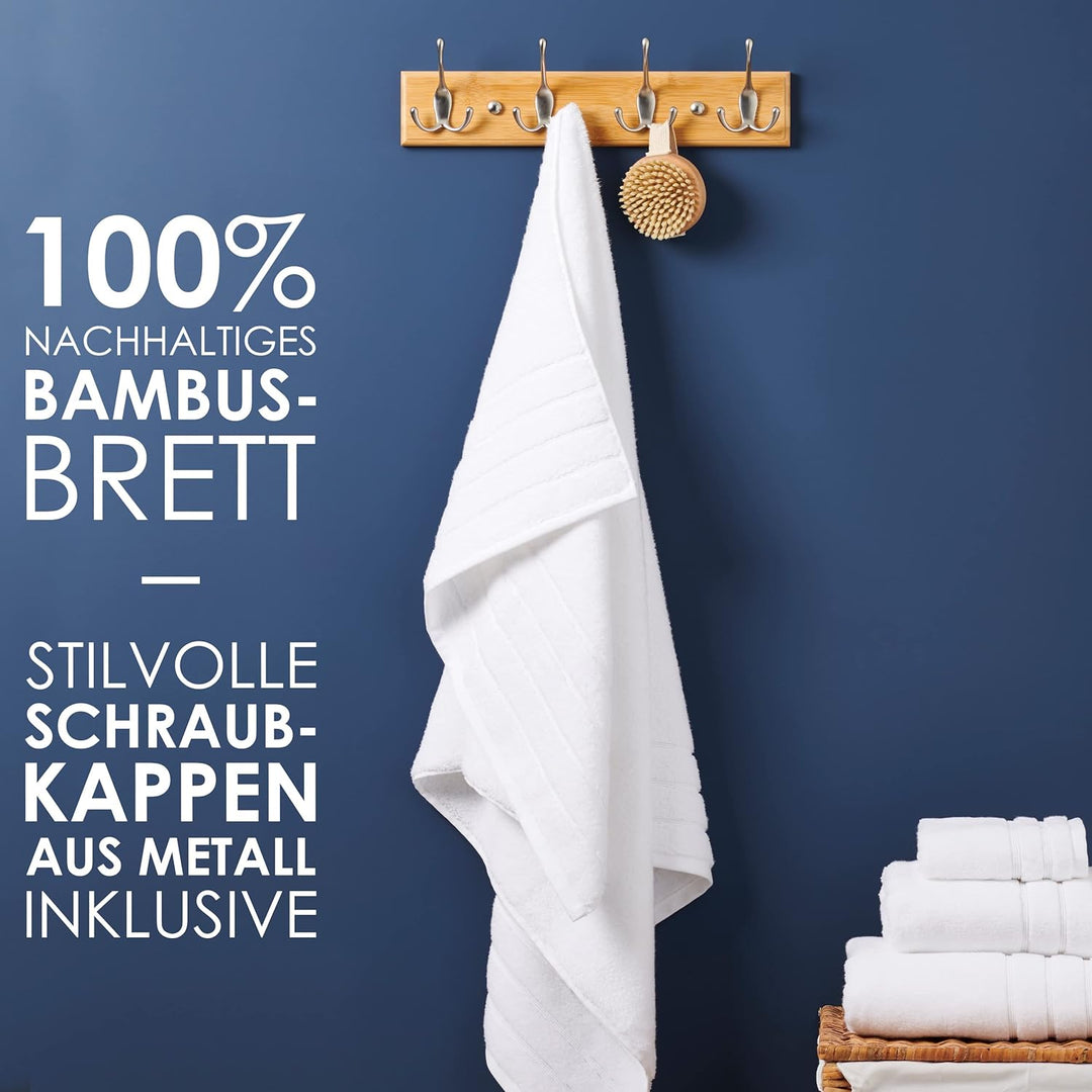 LARHN Garderobenhaken Holz - Garderobenleiste Holz mit 4 Haken in Nickel Matt - 42 cm - Kleiderhaken