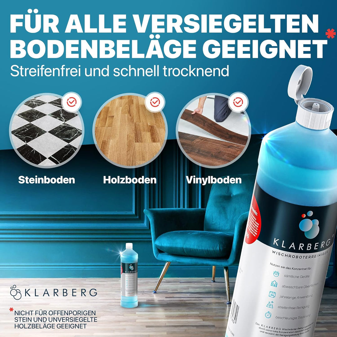 KLARBERG® 1L Bodenreiniger Wischroboter Reinigungsmittel Konzentrat 1:100 I Frischer Duft mit unsere