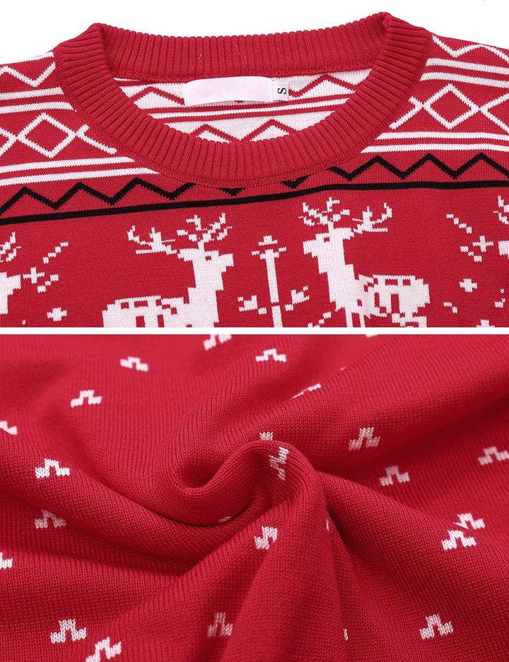 Litherday Weihnachtspullover Herren Strickpullover mit Rentiermuster, B-rot, S