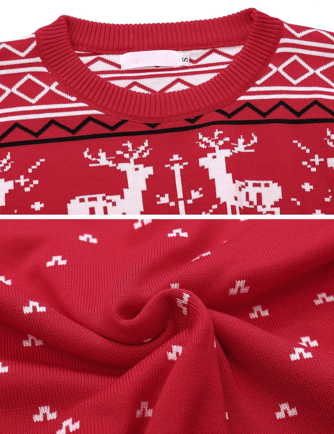 Litherday Weihnachtspullover Herren Strickpullover mit Rentiermuster, B-rot, S