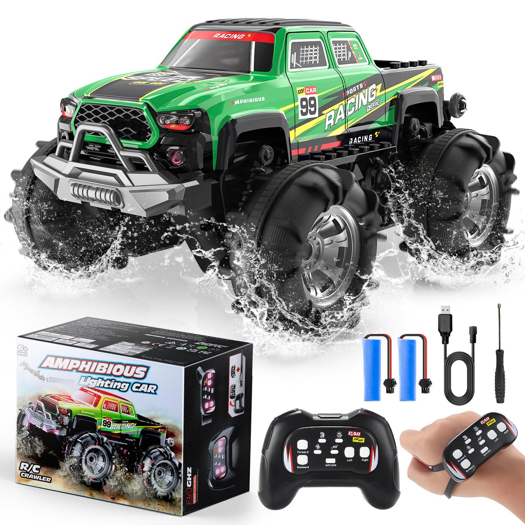 DEERC Amphibischer RC-Monstertruck/Boot, IPX7 wasserdichtes ferngesteuertes Auto mit Gestensteuerung