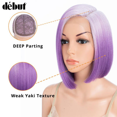 Début Lace Front Perücke für schwarze Damen Bob Perücke für weisse Damen Kunsthaar 24 cm 120g Natur