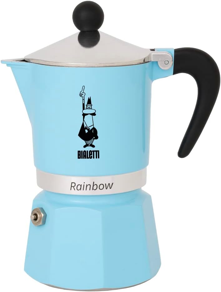 Bialetti 5043 Rainbow Caffettiera Colorata, Alluminio, Azzurro, 6 Tazze, Hellblau Hellblau 6 Tassen,