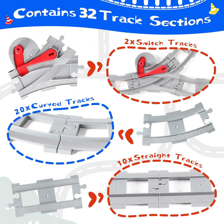 Bausteine Zug Schienen Set, 32PCS Spielzeug Eisenbahnschienen, City Zug Schienen Set mit Cross Track