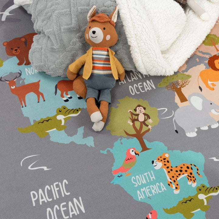 TT Home Kinderteppich Babyzimmer Teppich Kinderzimmer rutschfest Tiere Weltkarte Autos, Farbe:Grau B