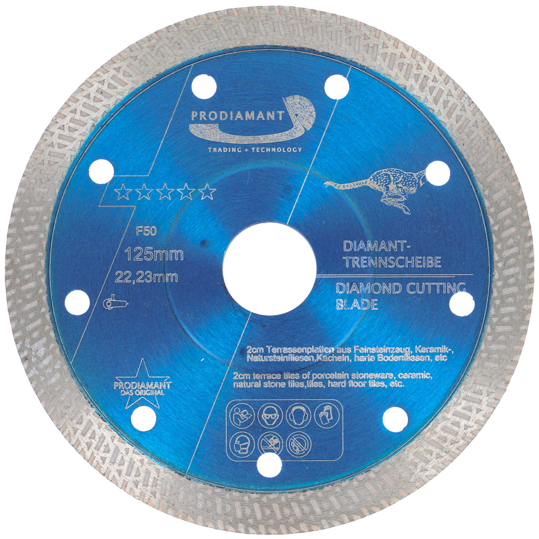 PRODIAMANT Profi Diamant Fliesenscheibe F50 125mm x 22,2mm Fliese Feinsteinzeug extra dünn für bis z