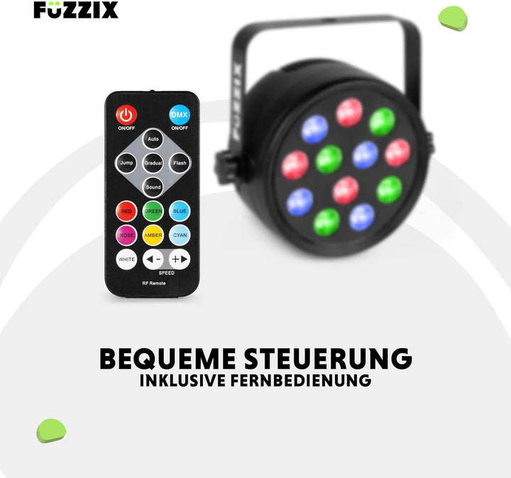Fuzzix PLF12 - LED Par Strahler, 12x 2 Watt LEDs - 4er Set - Discolicht Partylicht, RGB Strahler mit