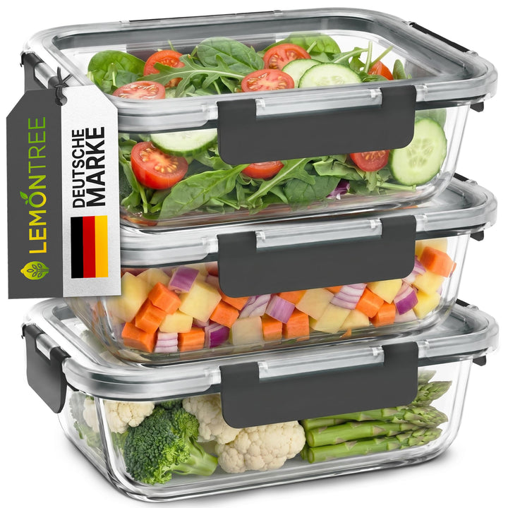 Lemontree Vorratsdosen mit Deckel Luftdicht - Meal Prep Boxen Glas - Mikrowellengeeignet, Spülmaschi
