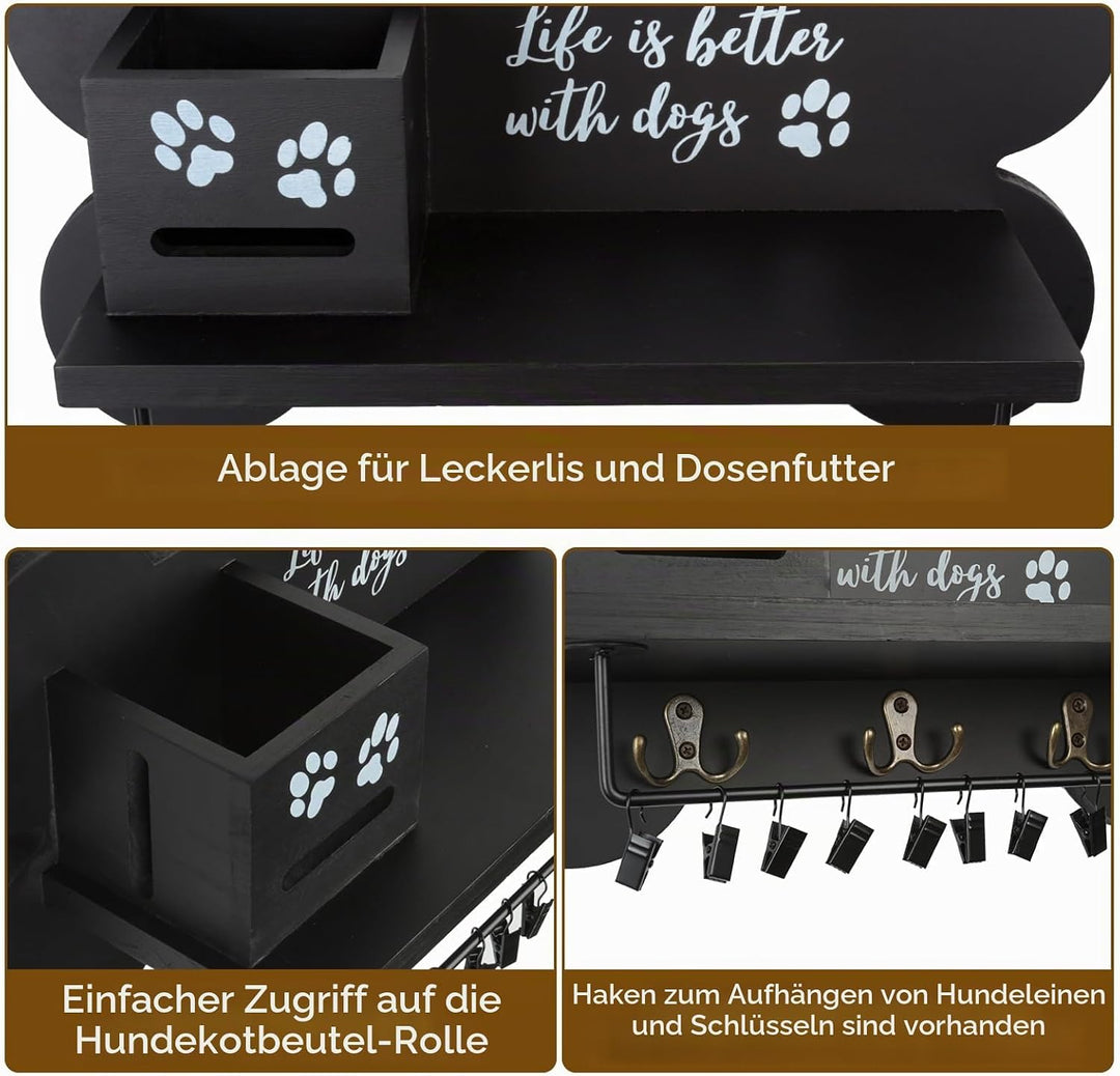 Hundegarderobe mit Ablage, Hundeleinenhalter Wand für Ordnen von Leinen und Zubehör, Wandhaken für H